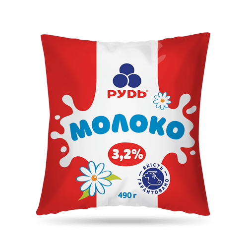 Молоко РУДЬ пастеризоване, плівка поліетиленова, 3,2%, 490г